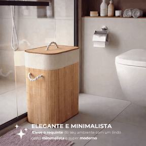 Cesto de Roupa em Bambu com Tampa e Forro Interno