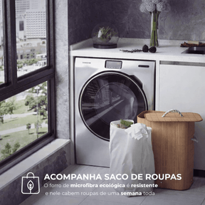 Cesto de Roupa em Bambu com Tampa e Forro Interno