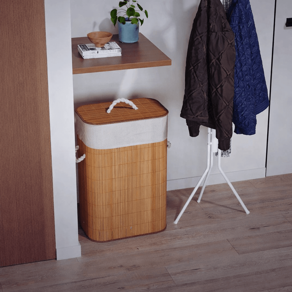 Cesto de Roupa em Bambu com Tampa e Forro Interno