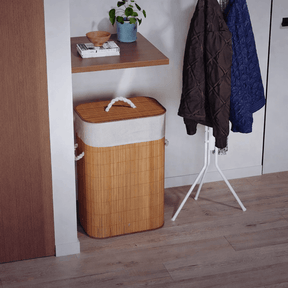 Cesto de Roupa em Bambu com Tampa e Forro Interno