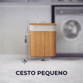 Cesto de Roupa em Bambu com Tampa e Forro Interno
