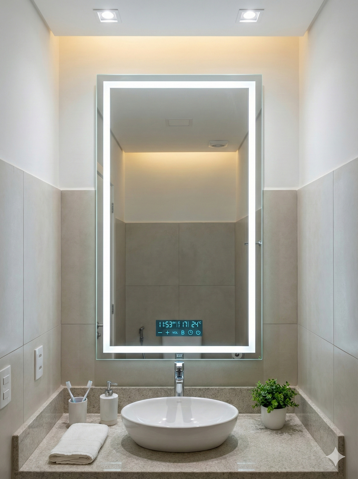 Espelho Retangular com LED, Audio Bluetooth e Display Inteligente