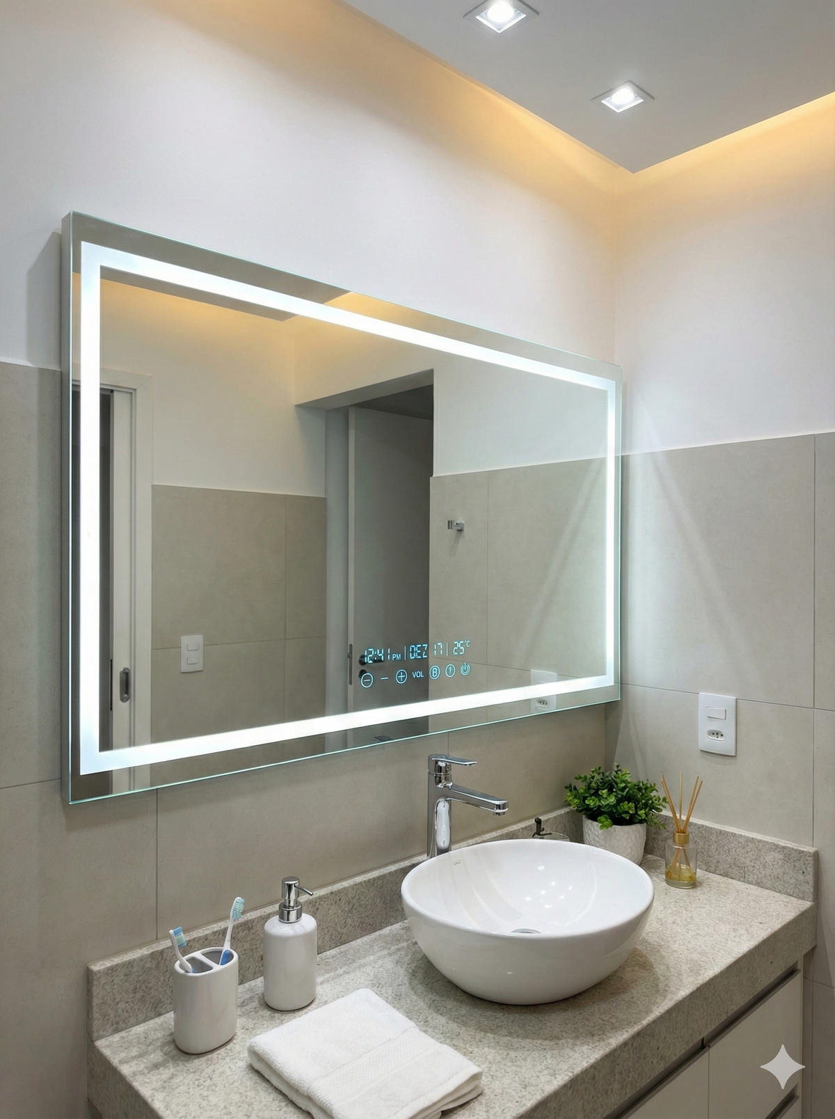 Espelho Horizontal com LED, Audio Bluetooth e Display Inteligente