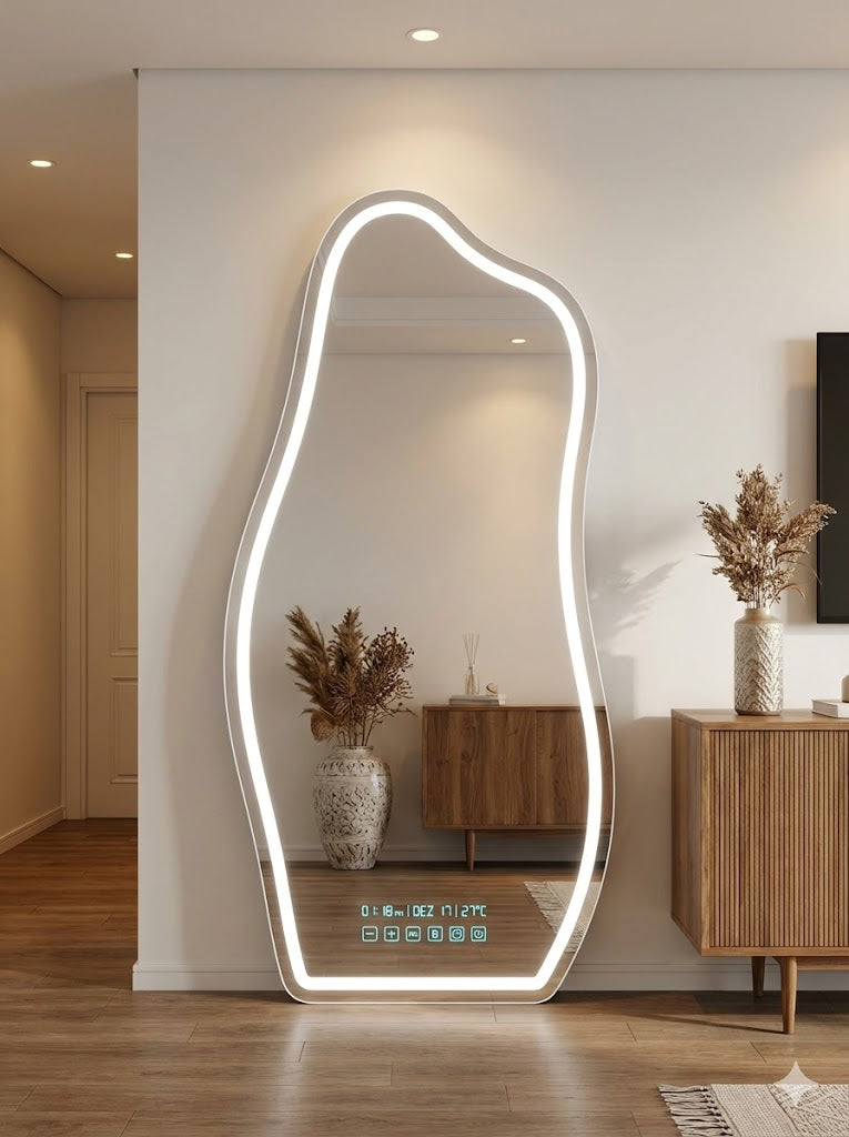 Espelho Orgânico de Corpo Inteiro com LED, Audio Bluetooth e Display Inteligente
