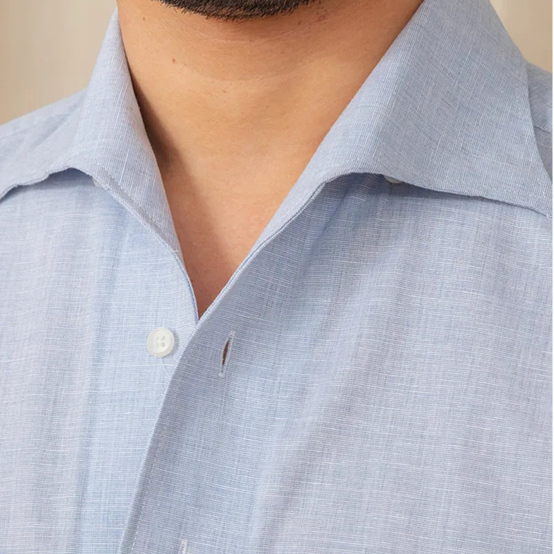 Camisa Social Masculina de Algodão e Linho - Azul Claro