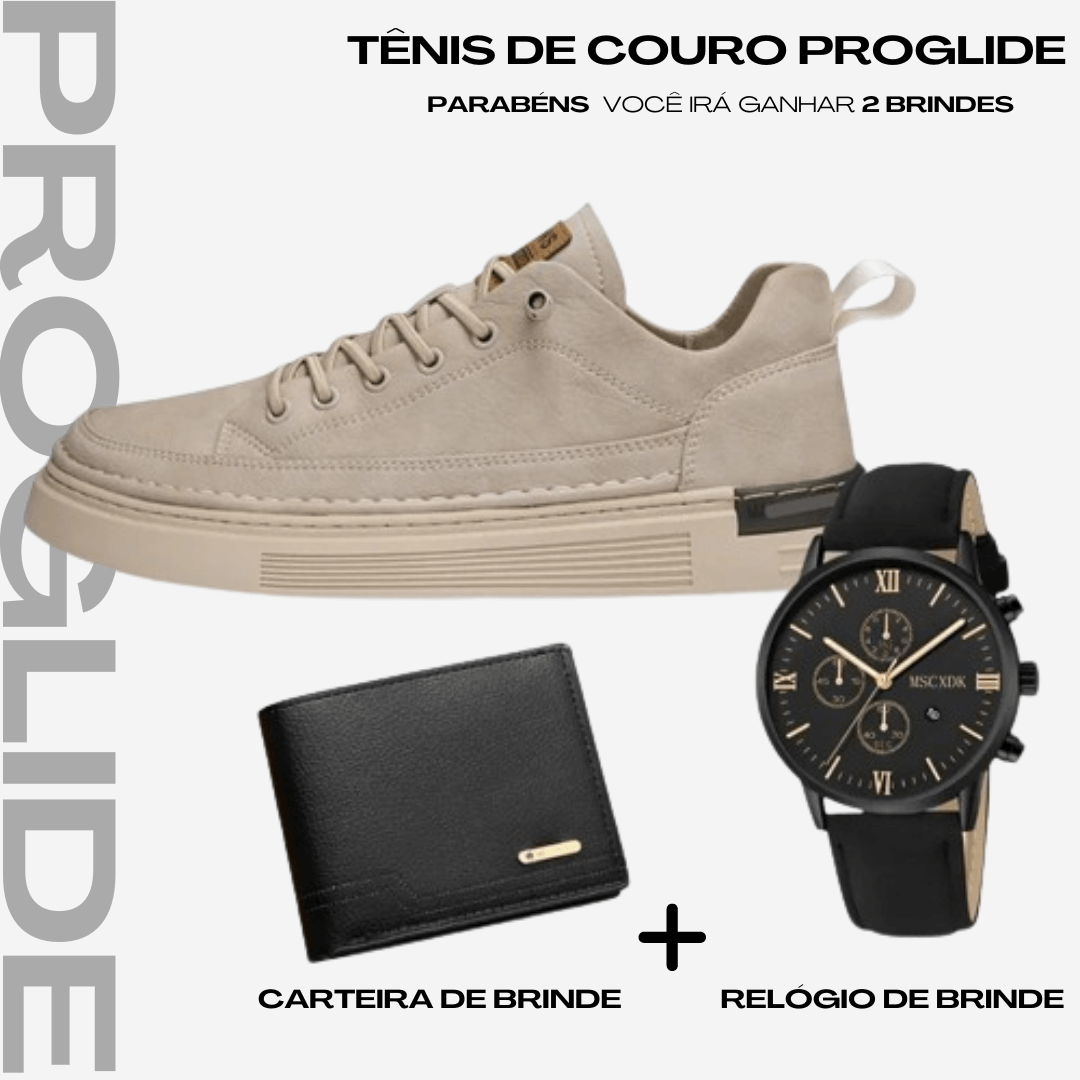 Tênis de Couro ProGlide (Carteira e Relógio de Brinde)