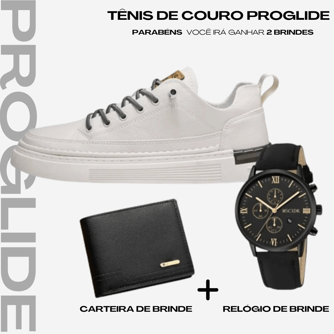 Tênis de Couro ProGlide (Carteira e Relógio de Brinde)