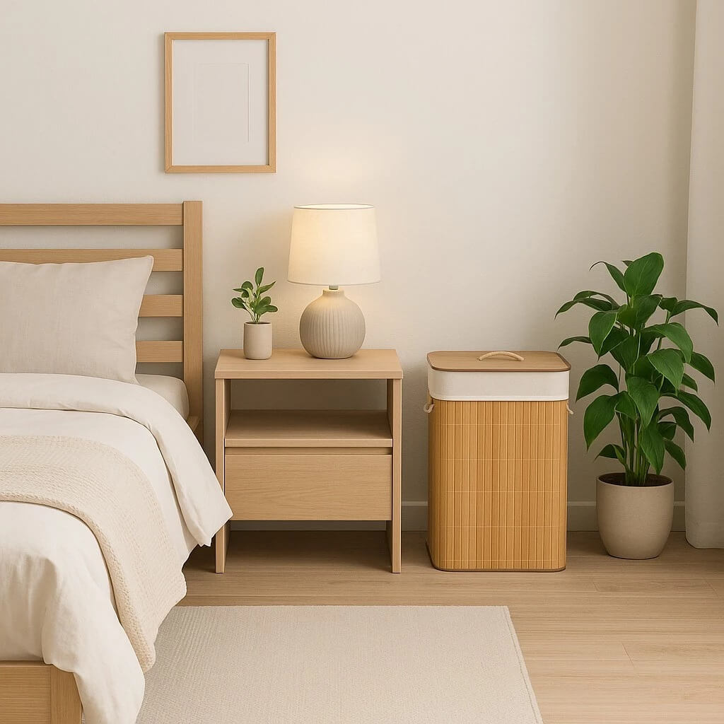 Cesto de Roupa em Bambu com Tampa e Forro Interno