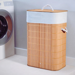 Cesto de Roupa em Bambu com Tampa e Forro Interno